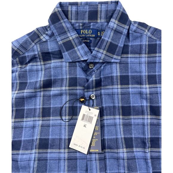 New Polo Ralph Lauren Men XL Blue Plaid Shirt Classic Long Sleeve Button Down - Picture 6 of 8
